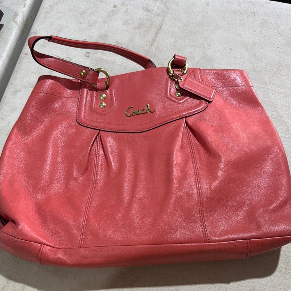 Coach Pink Leather Shoulder Bag with Gold Hardware